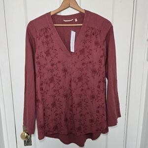 NWT Soft Surroundings Womens Lucy Tunic Top Size M Pink Floral Boho Linen Blend